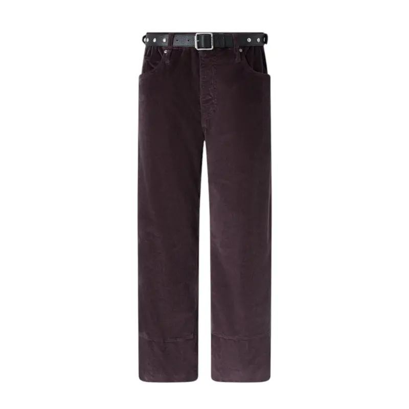 Pantaloni donna cropped in velluto con cintura in pelle