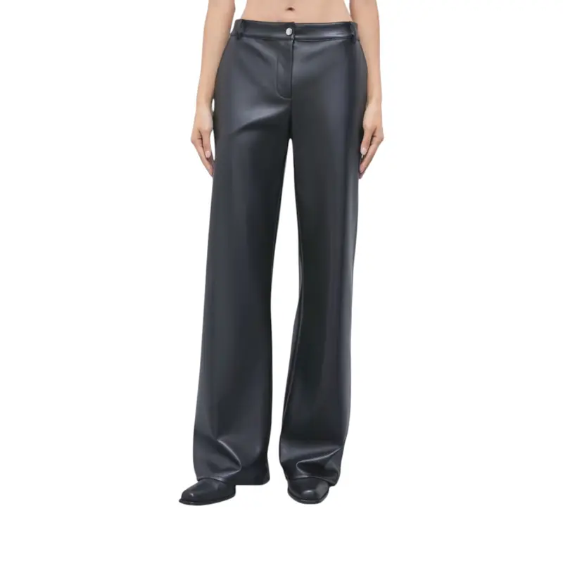 Pantaloni donna dritti in tessuto spalmato