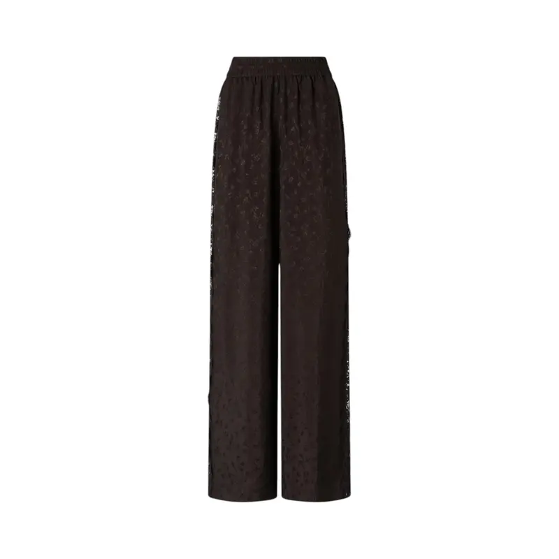 Pantaloni donna palazzo con motivo floreale e banda in pizzo
