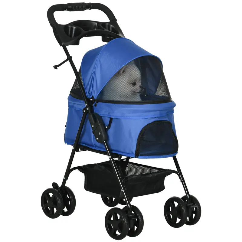 Passeggino Pieghevole Cani con Guinzaglio e Cestino