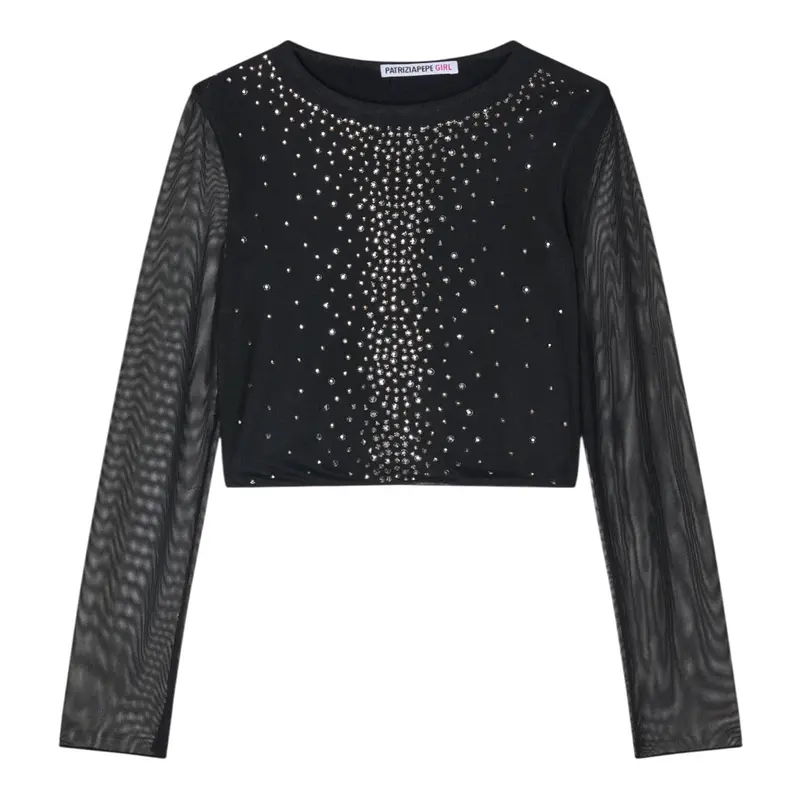Patrizia Pepe shirt Manica Lunga con Maniche Velate Nero per Bambina