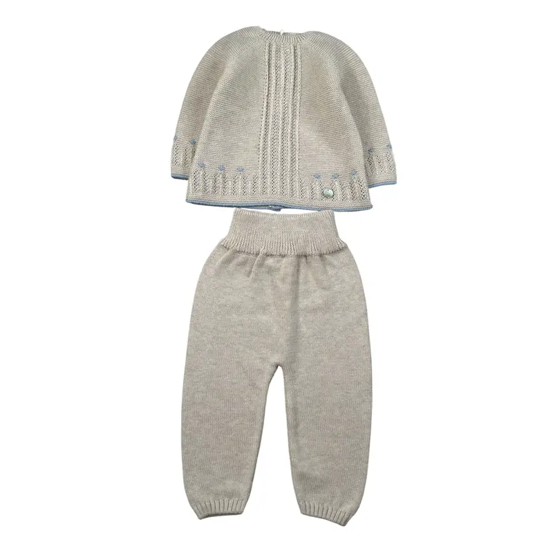 Paz Rodriguez Completo 2Pz Maglia-Pantalone con Ricami Beige per Neonata