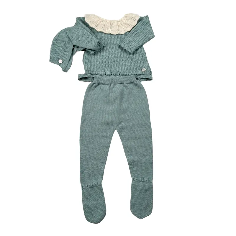 Paz Rodriguez Completo 3 Pezzi Maglia-Ghettina-Cappello Verde per Neonata