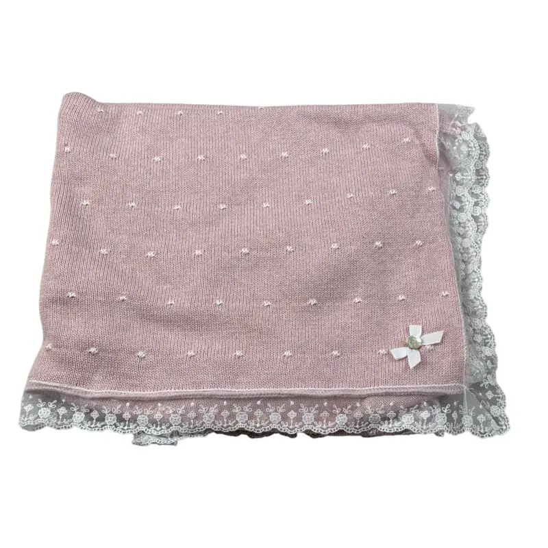 Paz Rodriguez Coperta tinta unita con Ricami Rosa per Neonata