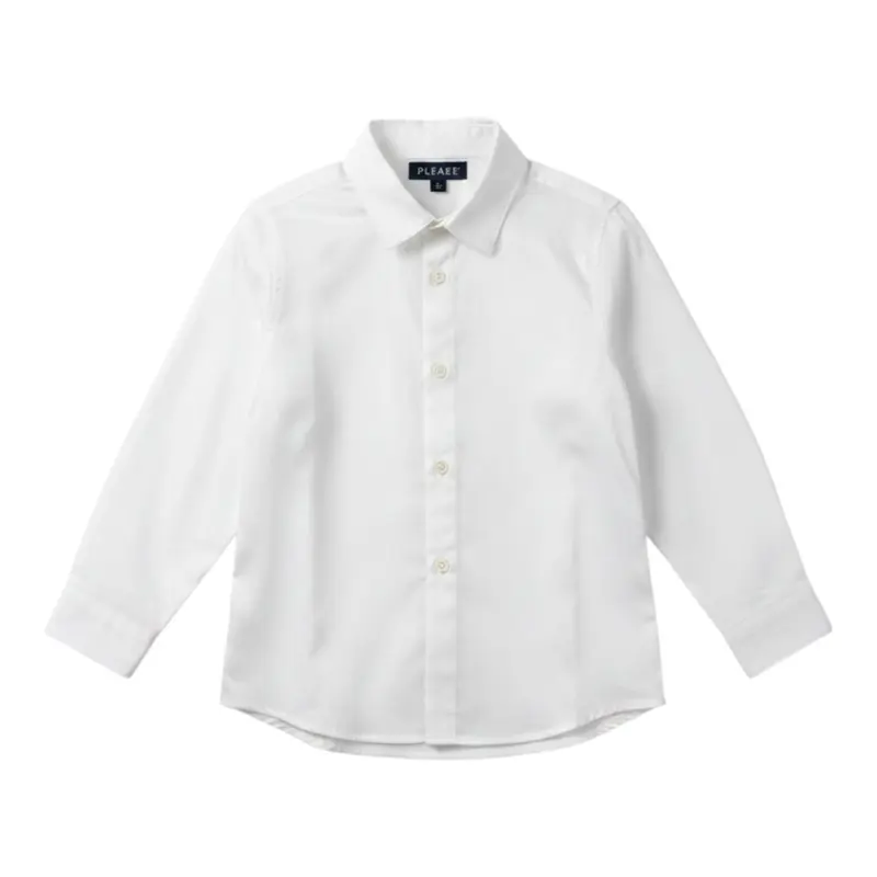 Please Camicia tinta unita Manica Lunga Bianco per Bambino