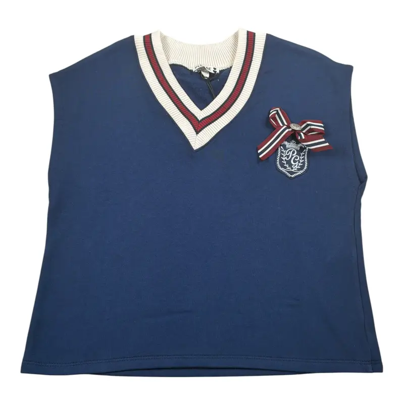 Please Gilet tinta unita con Applicazione Blu per Bambina