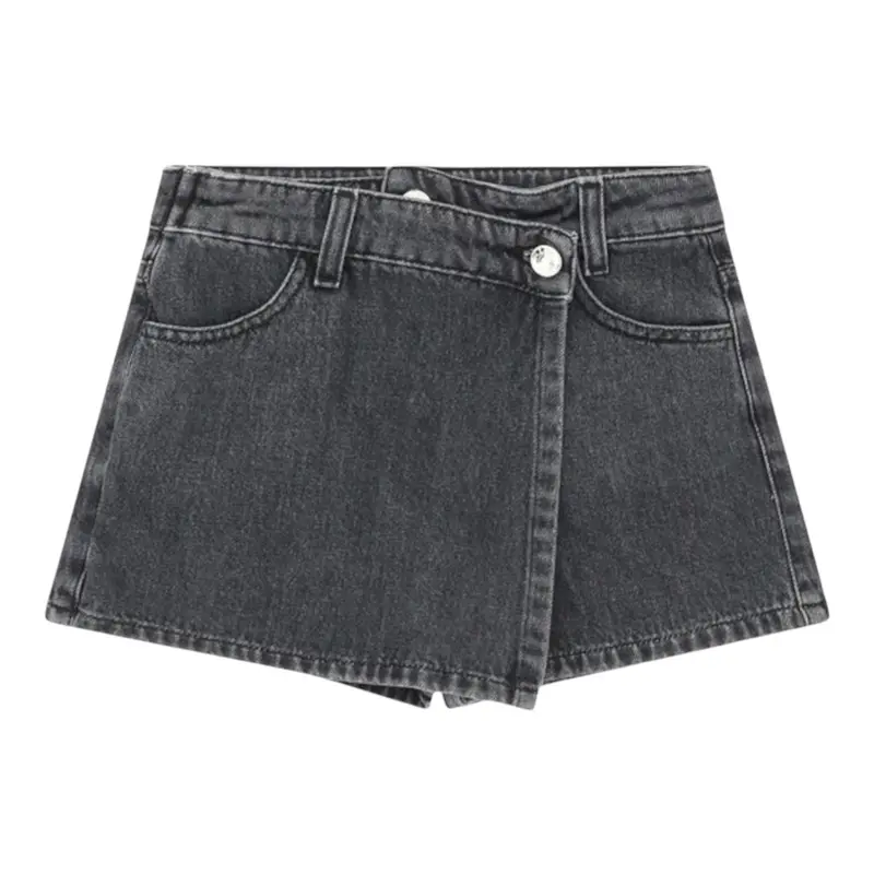 Please Short In Denim tinta unita Modello Gonna Grigio per Bambina