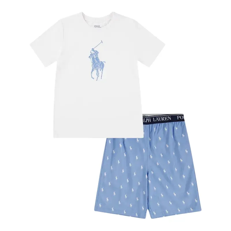 Ralph Lauren Completo 2 Pezzi T-Shirt-Bermuda Bianco/Azzurro per Bambino