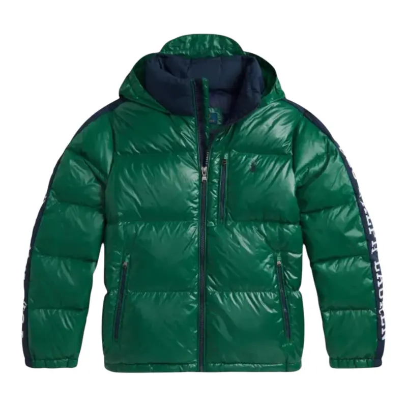 Ralph Lauren Giubbino Bicolore con Zip E Cappuccio Verde per Bambino