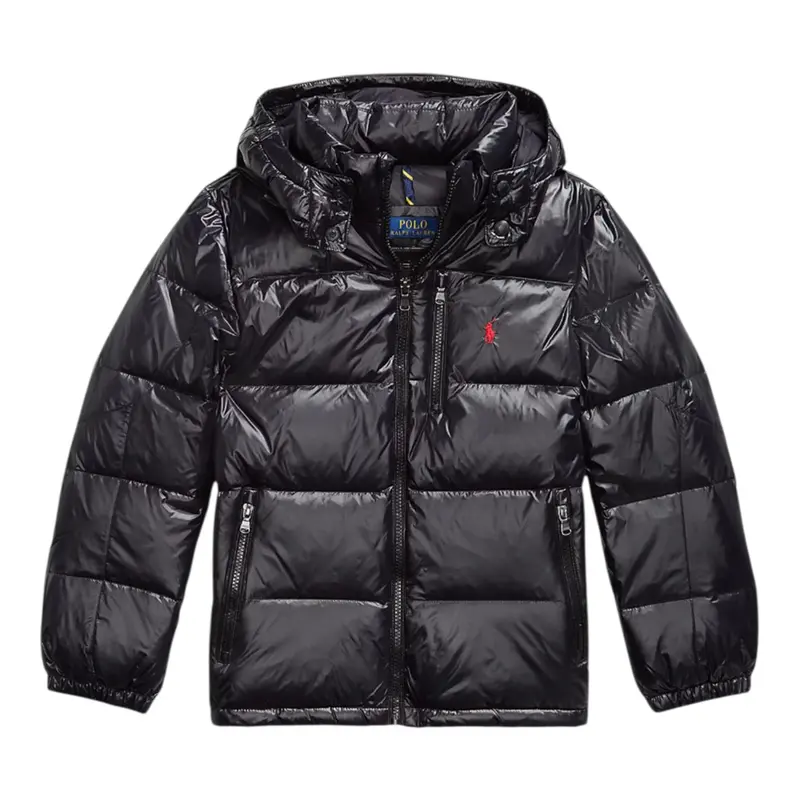 Ralph Lauren Giubbino tinta unita con Zip E Cappuccio Nero per Bambino