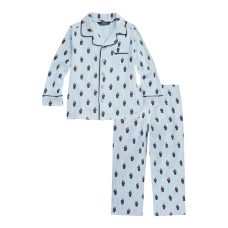 Ralph Lauren Pigiama 2 Pezzi Camicia-Pantalone Bianco/Azzurro per Bambino