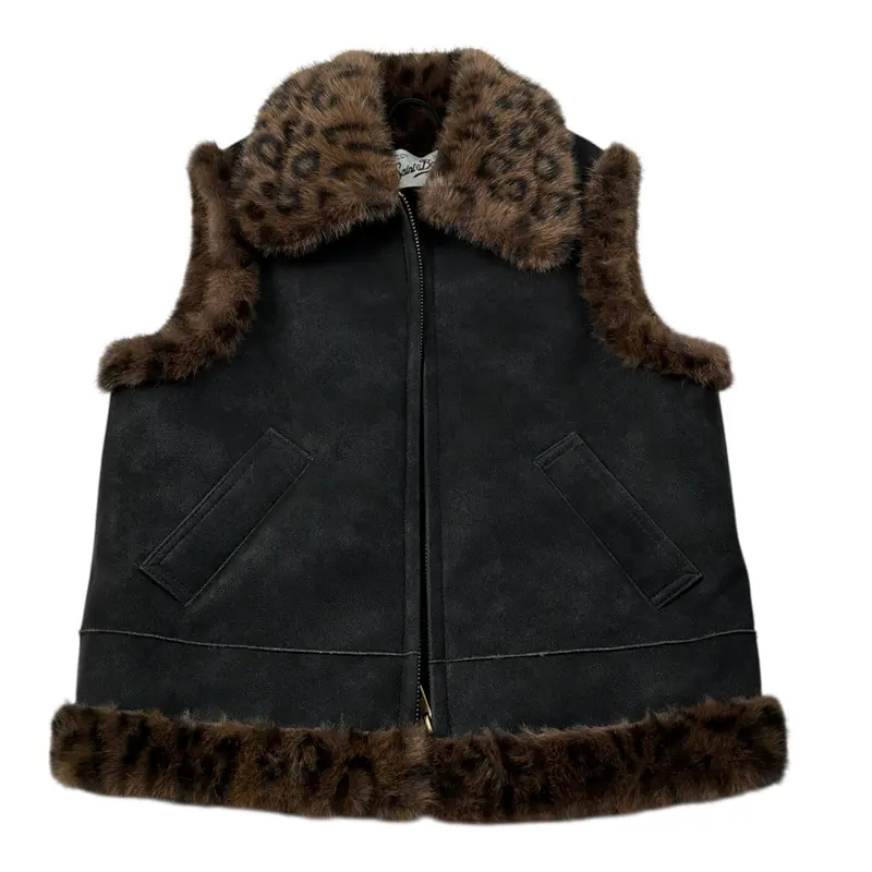 Saint Barth Gilet tinta unita con Profili Pelliccia Nero per Bambina
