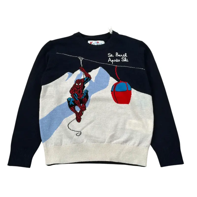 Saint Barth Maglia Girocollo con Ricami Blu per Bambino
