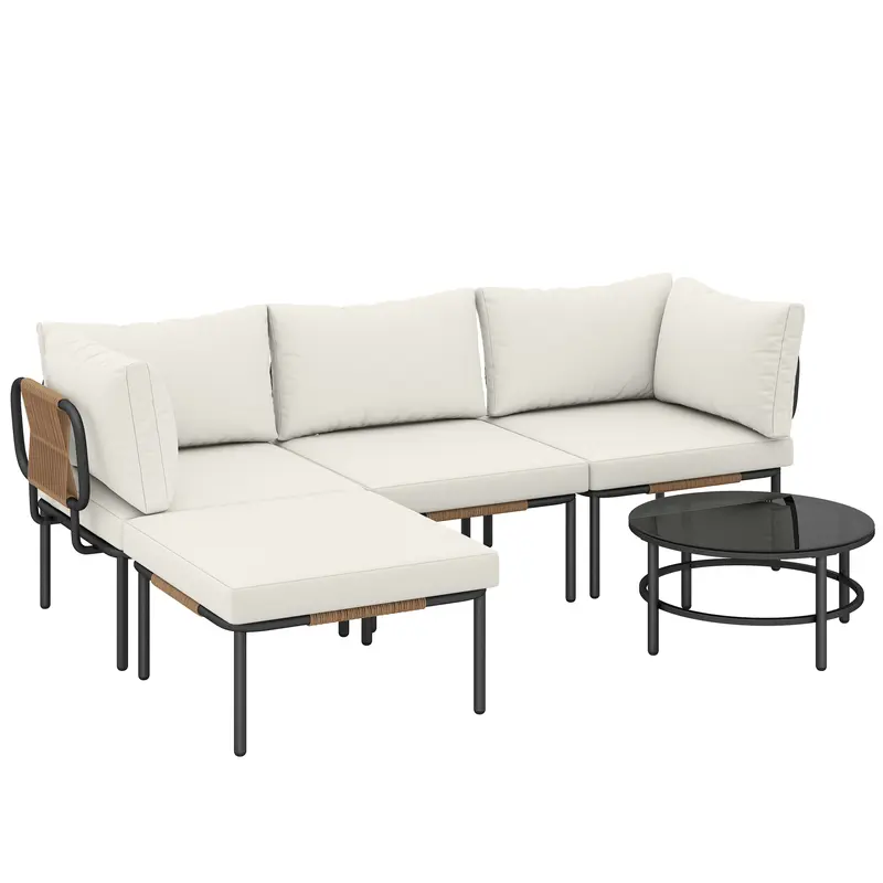 Salotto da Giardino 5 Pezzi in Rattan con Cuscini