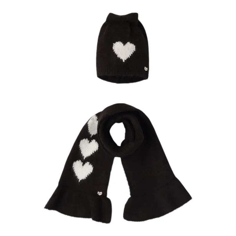 Sarabanda Cappello tinta unita con Sciarpa Nero per Bambina
