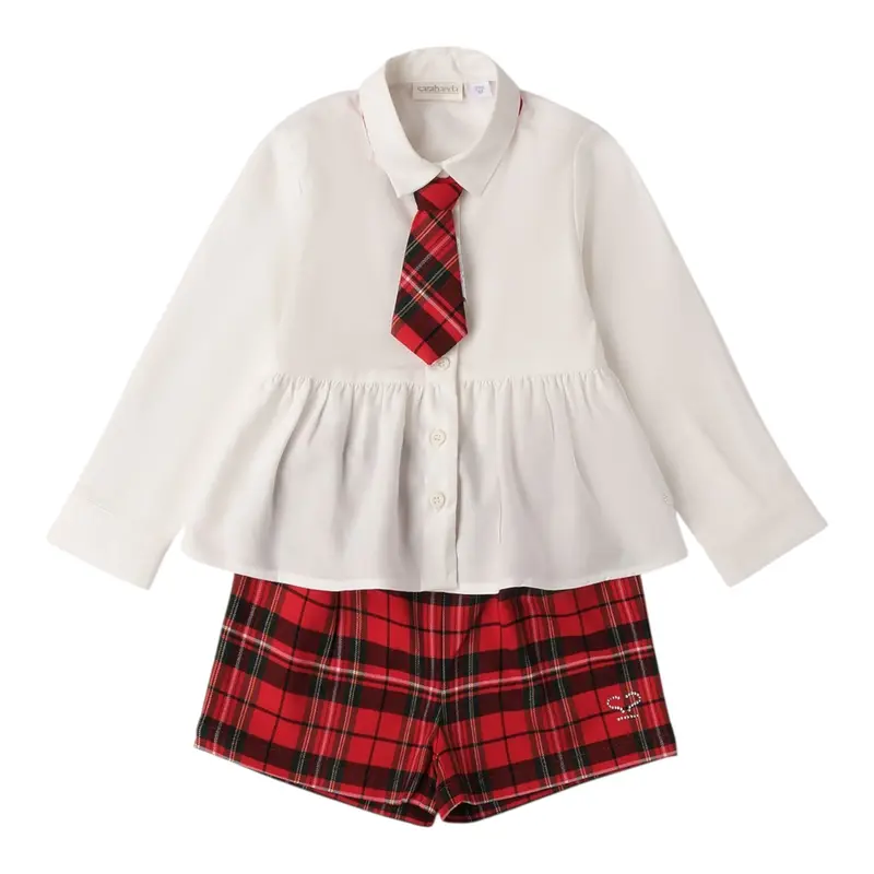 Sarabanda Completo 2Pz Short-Camicia Bicolore Bianco/Rosso per Bambina