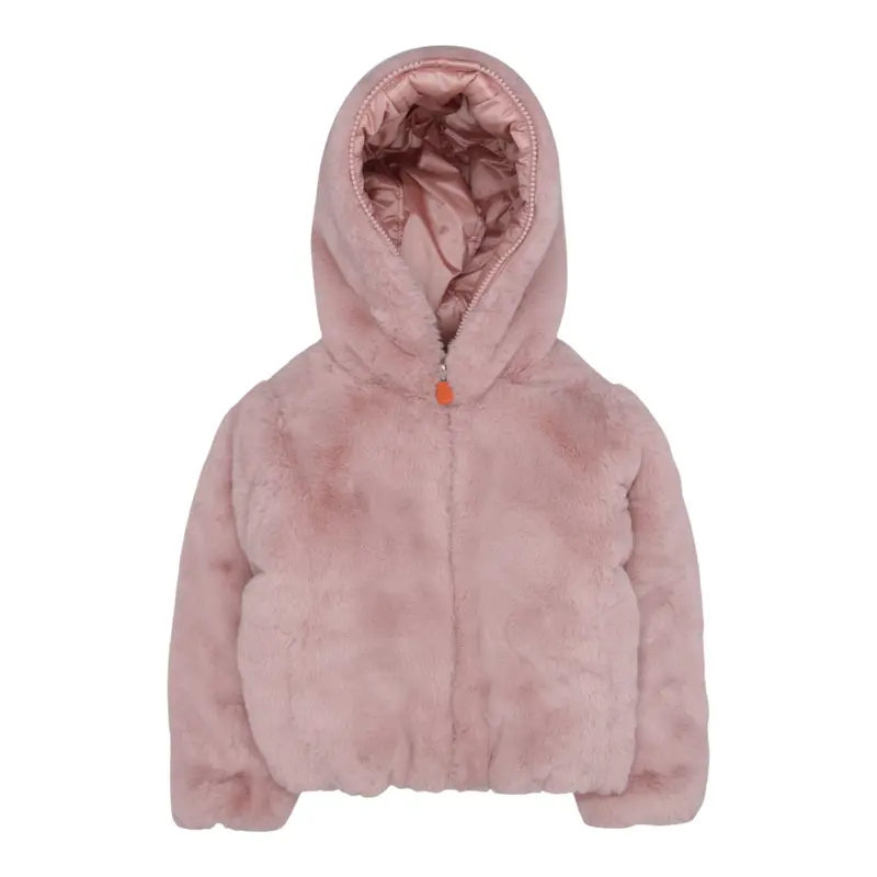 Save The Duck Pelliccia tinta unita con Zip E Cappuccio Reversibile Rosa per Bambina