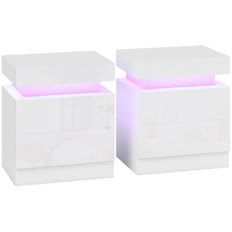 Set 2 Comodini LED 16 Colori con 2 Cassetti