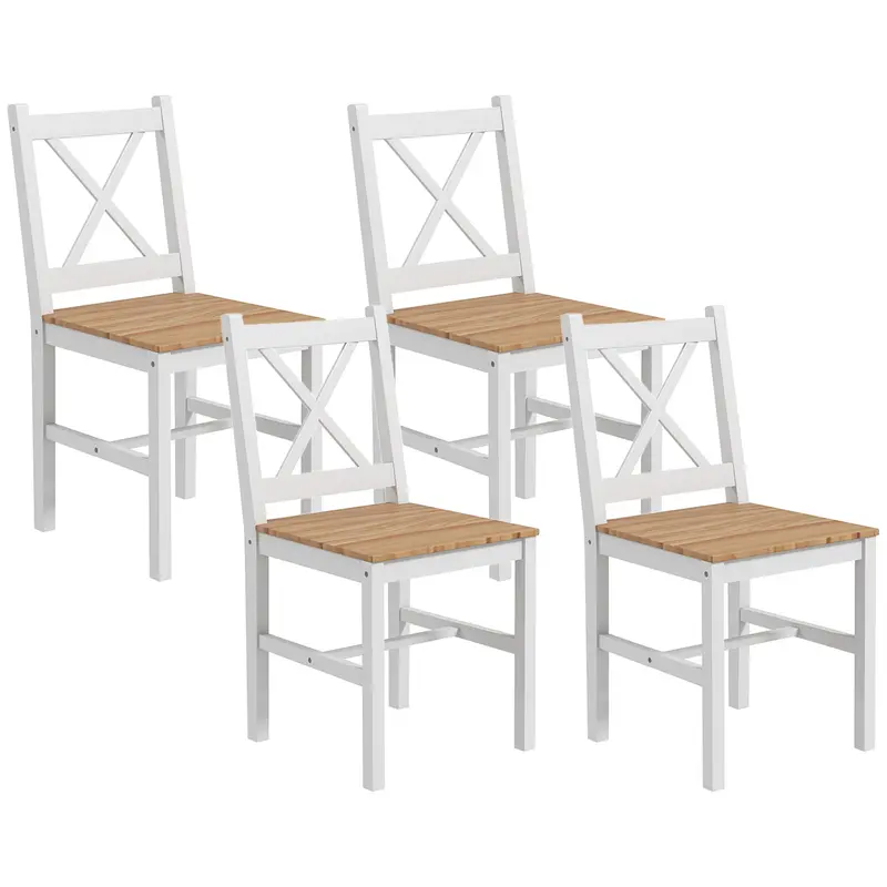 Set 4 Sedie da Pranzo in Legno con Schienale a Croce