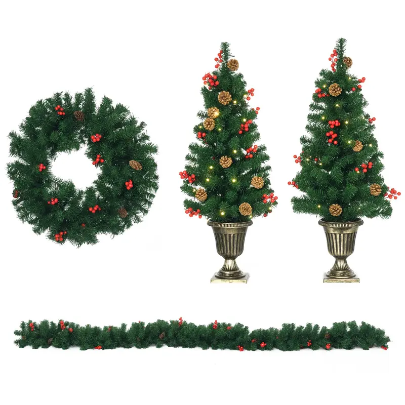 Set Decorazioni Natalizie 4 Pezzi con Alberelli e Ghirlande