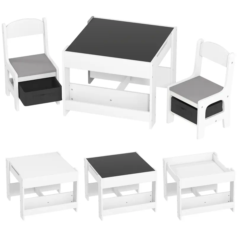 Set Tavolino Bambini con 2 Sedie e Lavagna 2 in 1