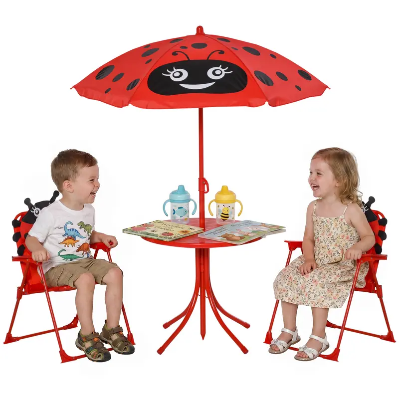 Set Tavolo Giardino Bambini con 2 Sedie e Ombrellone