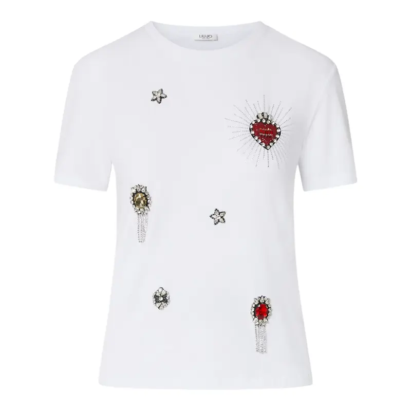T-shirt donna con ricami gioiello