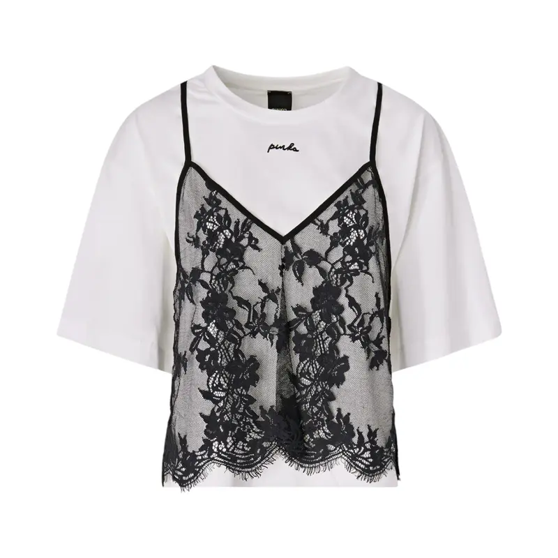 T-shirt donna con top in pizzo