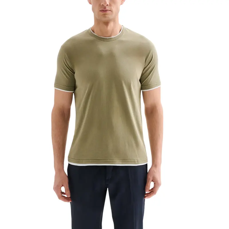 T-shirt Uomo Profili a Contrasto Verde Salvia QB24
