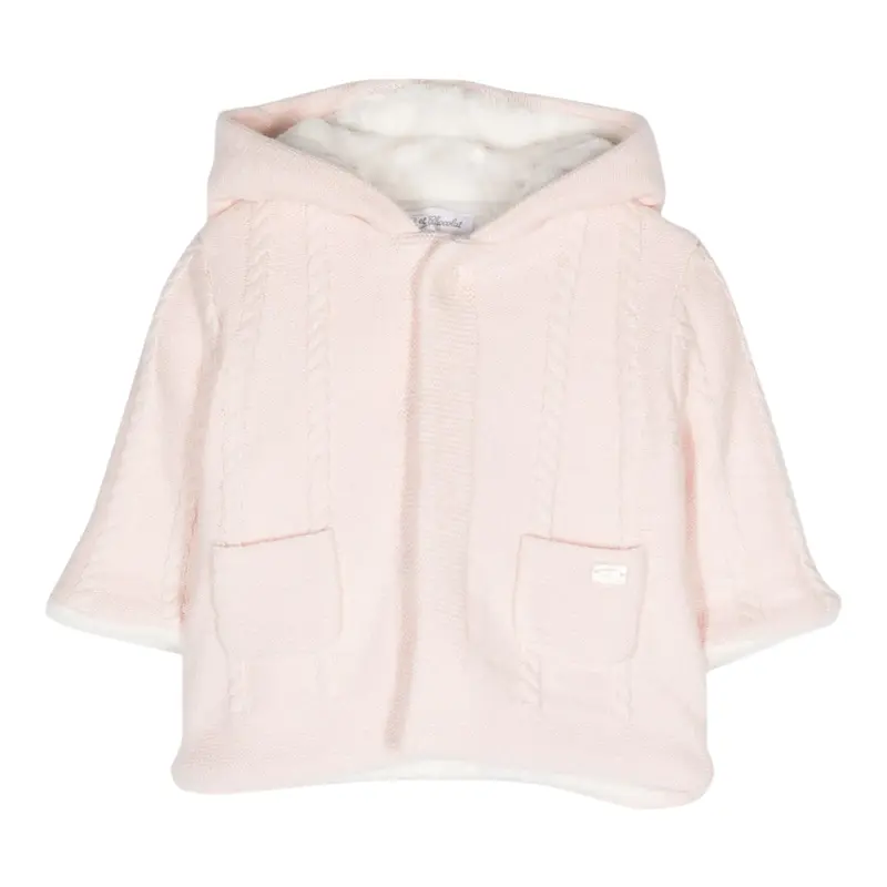 Tartine Et Chocolat Cappotto tinta unita con Cappuccio Rosa per Neonata