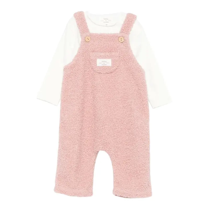 Teddy E Minou Completo 2 Pezzi Salopette-Shirt Rosa per Neonata