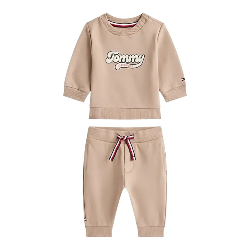 Tommy Hilfiger Completo 2 Pezzi Felpa-Pantalone tinta unita Beige per Neonato