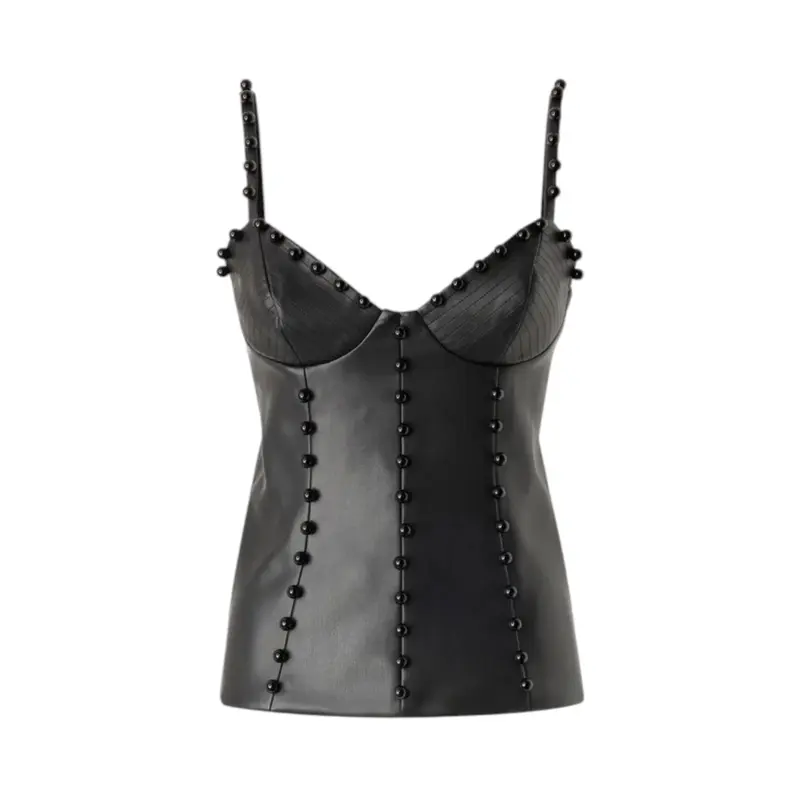 Top donna bustier effetto pelle con sfere decorative