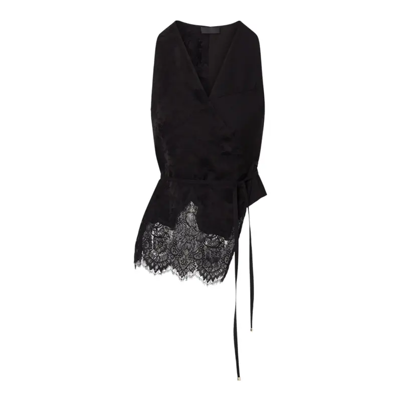 Top donna jacquard con dettagli in pizzo