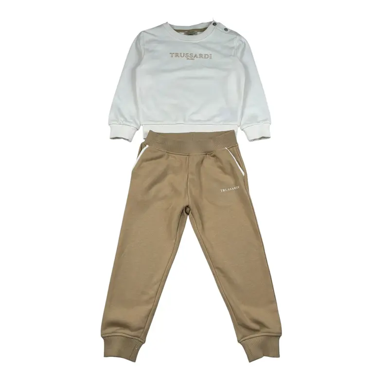 Trussardi Completo 2 Pezzi Felpa-Pantalone Panna/Beige per Neonato