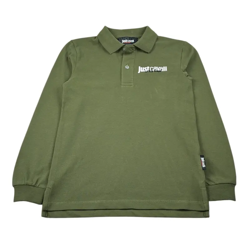 Trussardi Polo Manica Lunga tinta unita con Logo Verde per Bambino