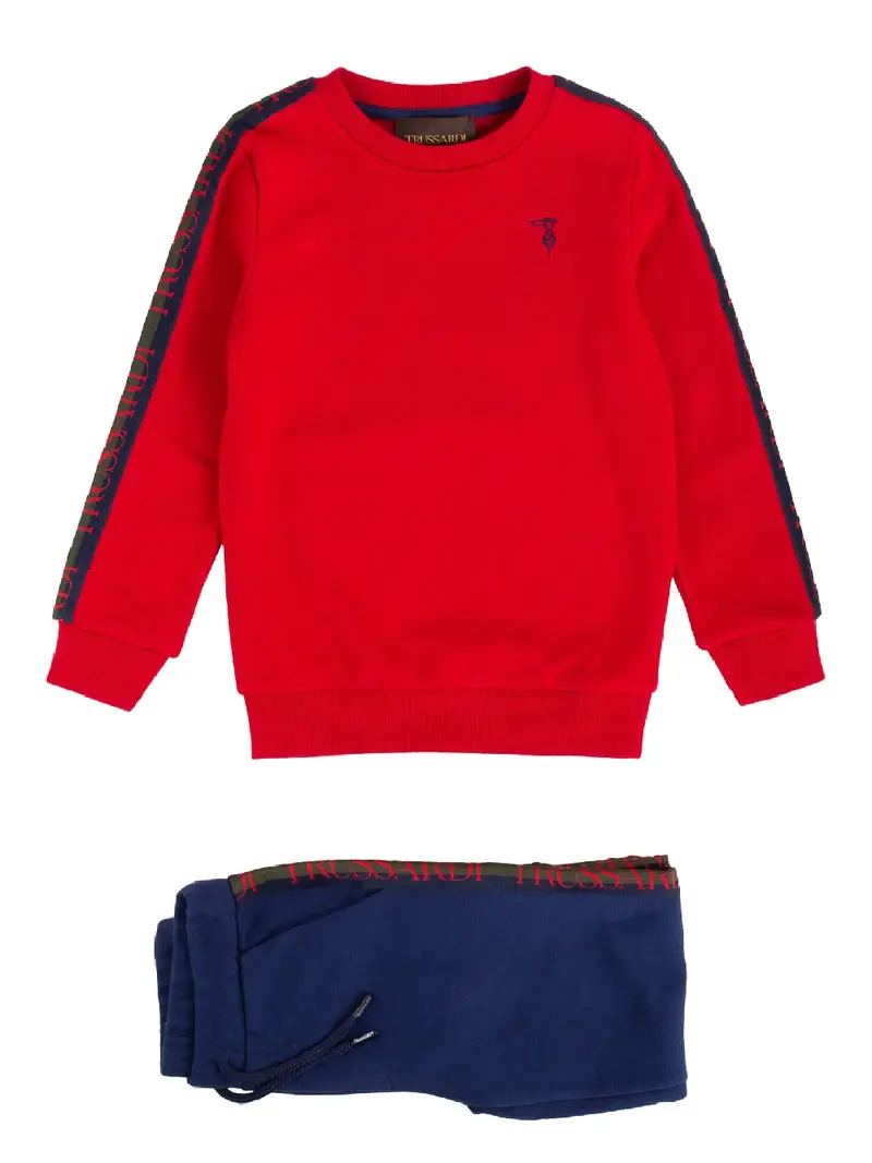 Tuta completa Trussardi kids modello KUREJO rosso e blu con logo e bande laterali Trussardi XBA22013CF ROSSO