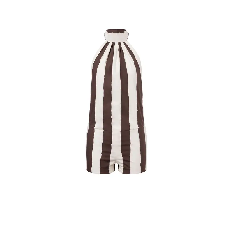 Tuta donna corta a righe in cotone stretch