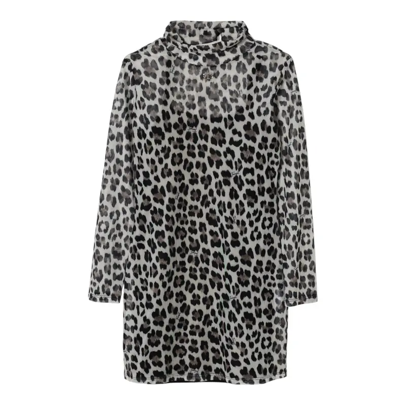 Twinset Abito Manica Lunga Fantasia Maculata con Sottoveste Beige per Bambina