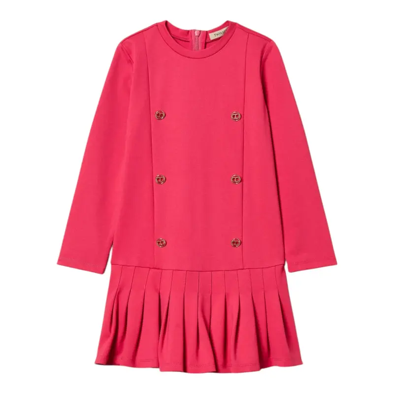 Twinset Abito tinta unita con Bottoni Fuxia per Neonata