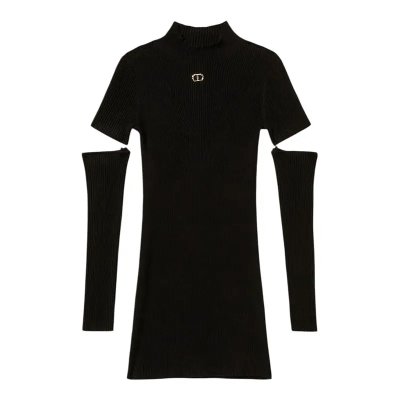 Twinset Abito tinta unita con Manicotti Nero per Bambina