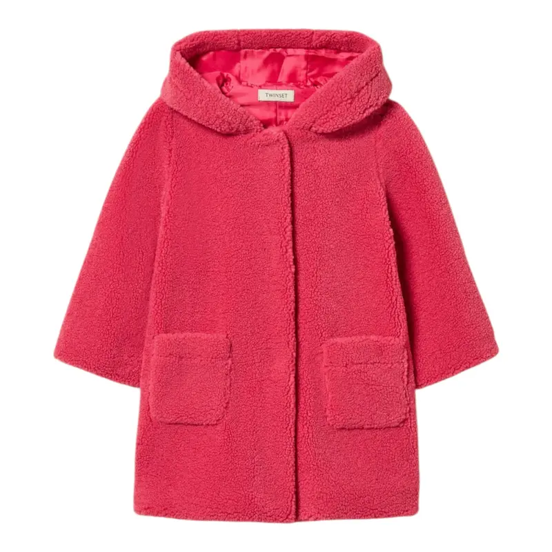 Twinset Cappotto tinta unita con Cappuccio Fuxia per Neonata