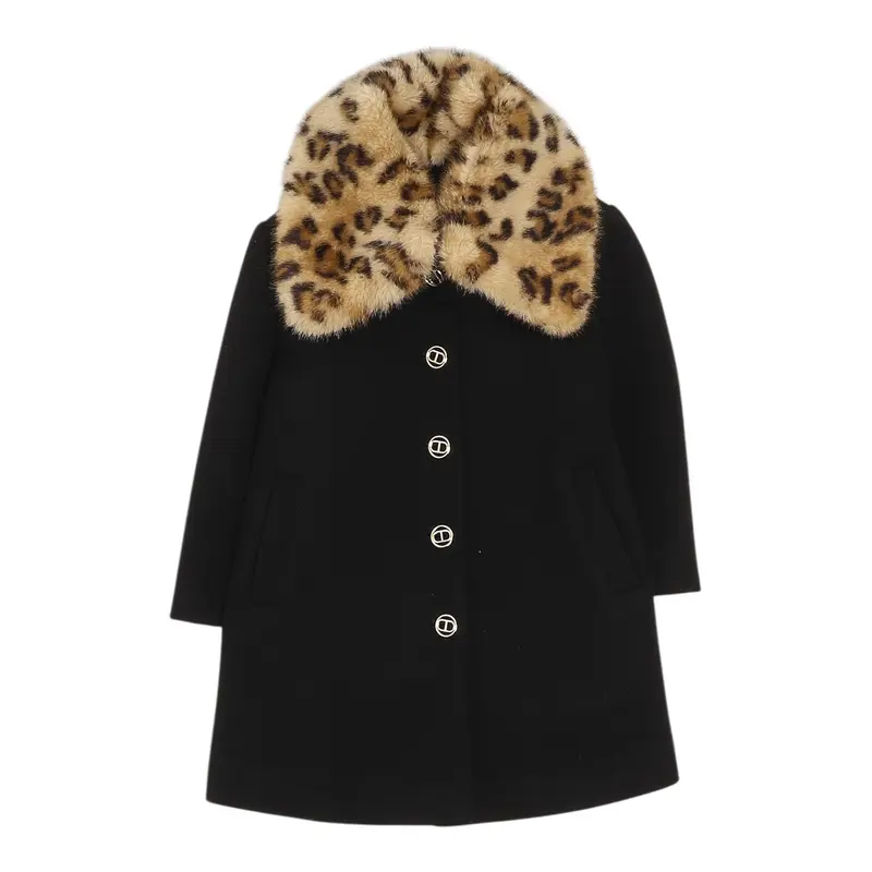 Twinset Cappotto tinta unita con Colletto Maculato Nero per Bambina