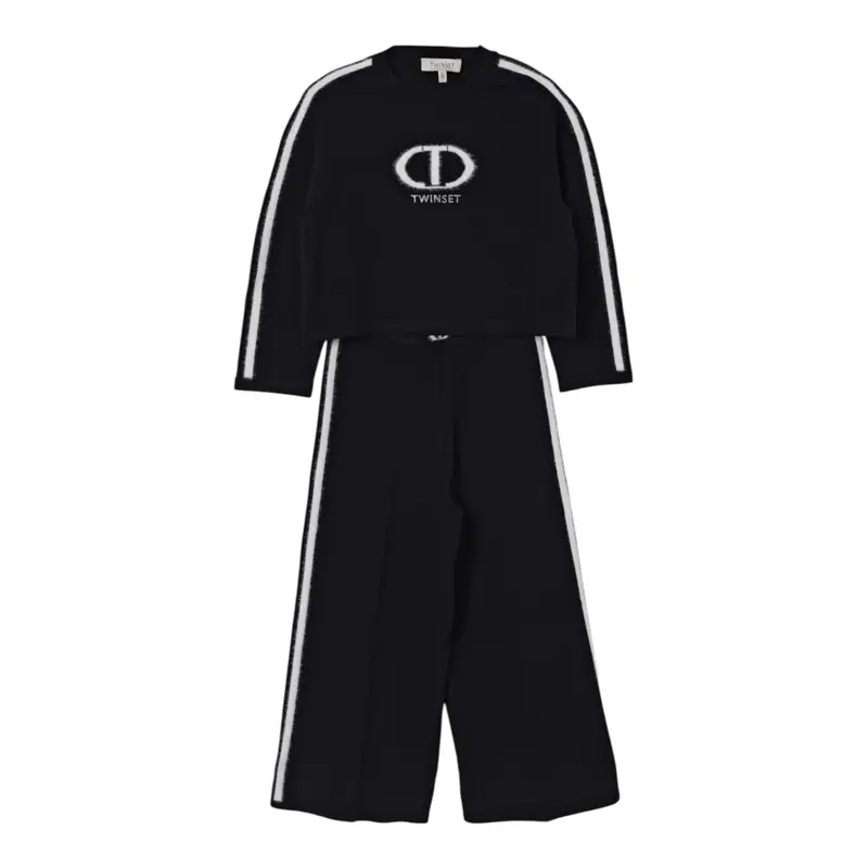 Twinset Completo 2 Pezzi Maglia-Pantalone tinta unita Nero per Neonata