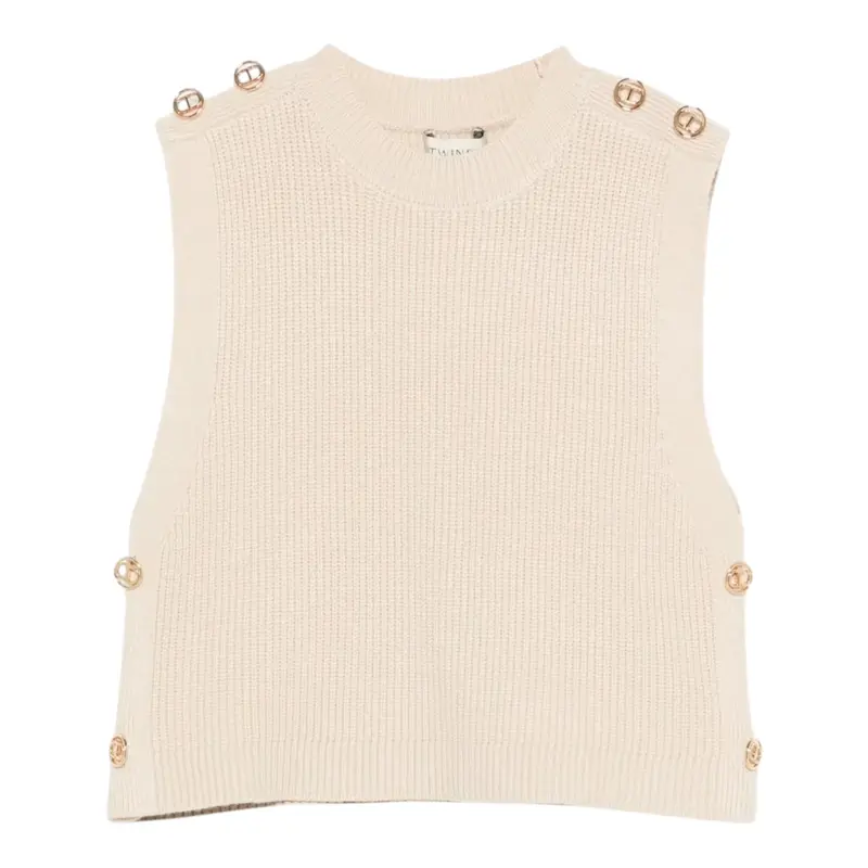 Twinset Gilet tinta unita Mezzo Collo Beige per Bambina