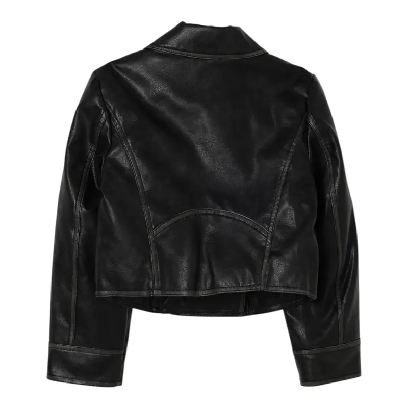 Twinset Giubbino Ecopelle Modello Chiodo tinta unita Nero per Bambina