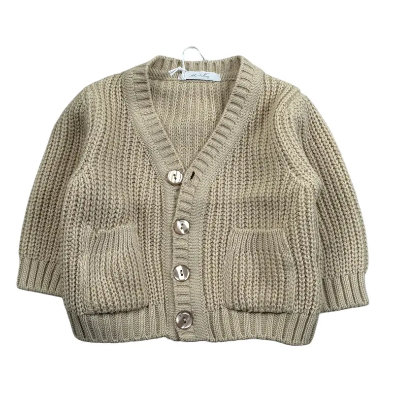 U+È Cardigan tinta unita con Bottoni Beige per Neonato