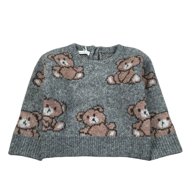 U+È Maglia Girocollo tinta unita con Orsi Grigio per Neonata