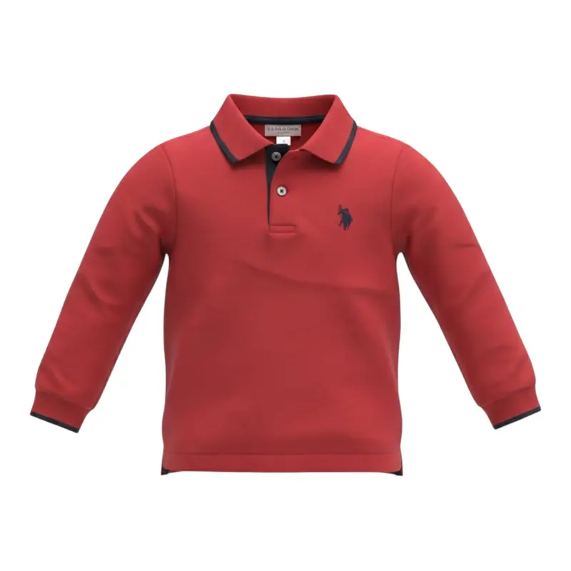 U.S. Pollo Assn Polo tinta unita con Logo Rosso per Bambino