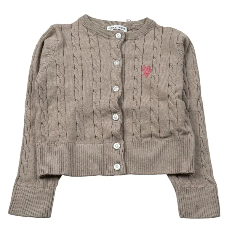 U.S. Polo Assn Cardigan tinta unita con Logo Beige per Neonata